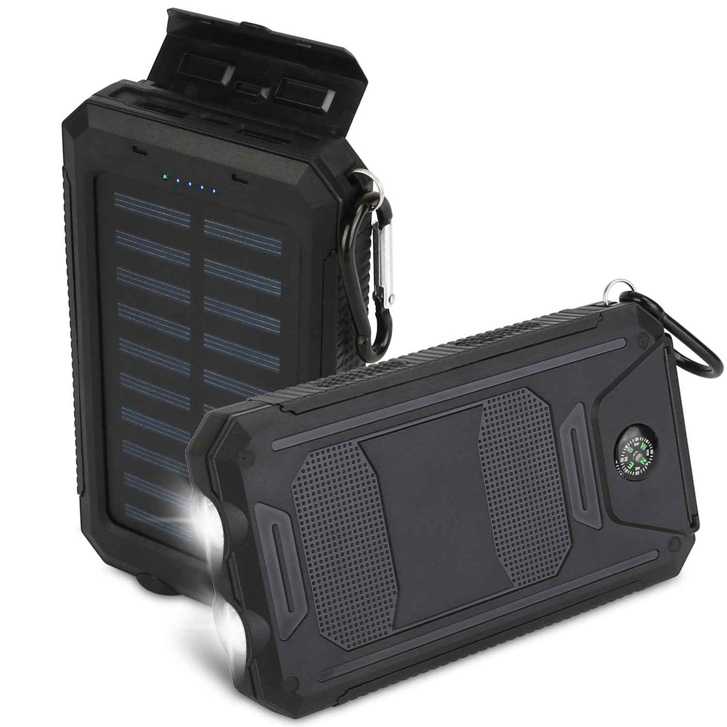 Solar Power Bank with Dual USB Ports and Compass