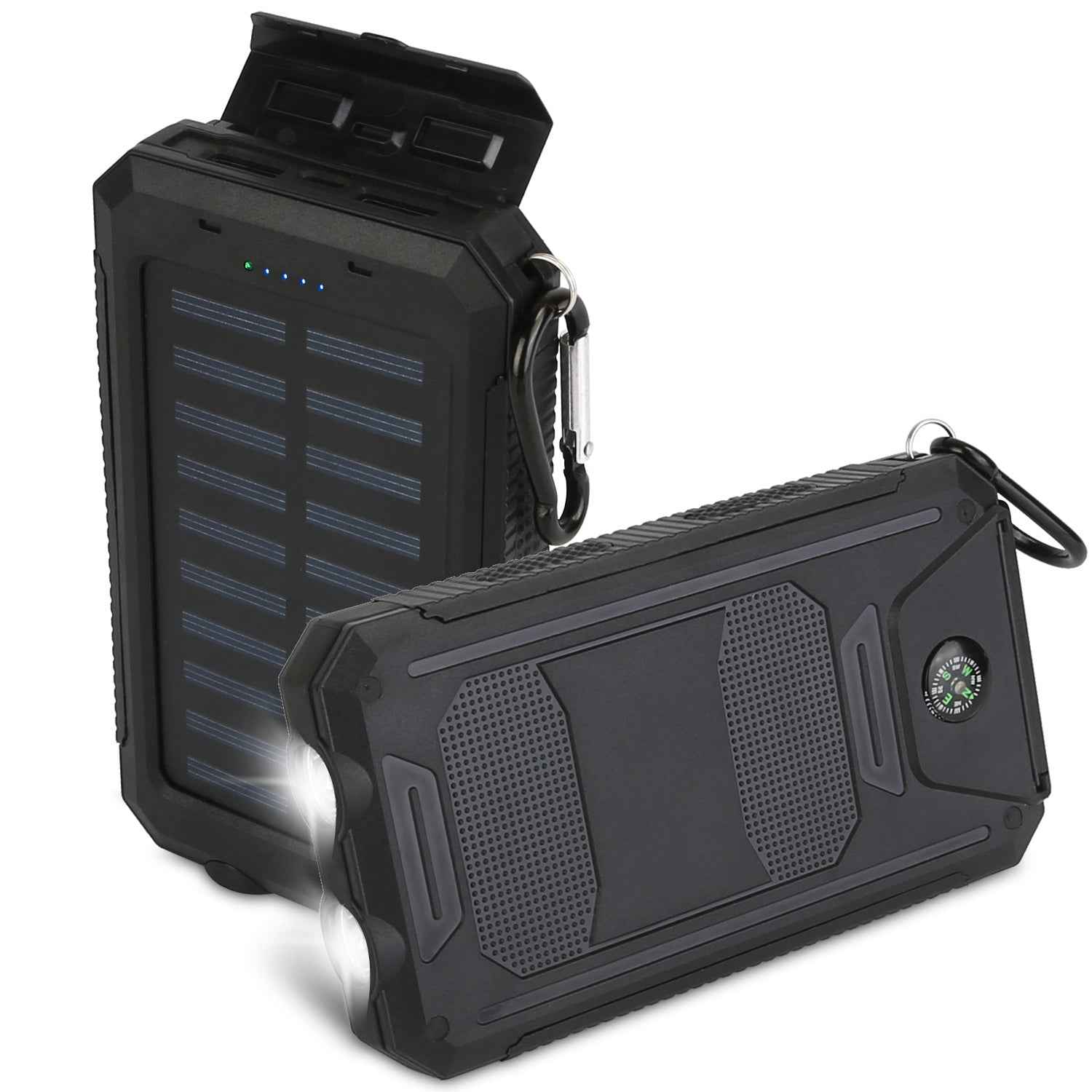 Solar Power Bank with Dual USB Ports and Compass