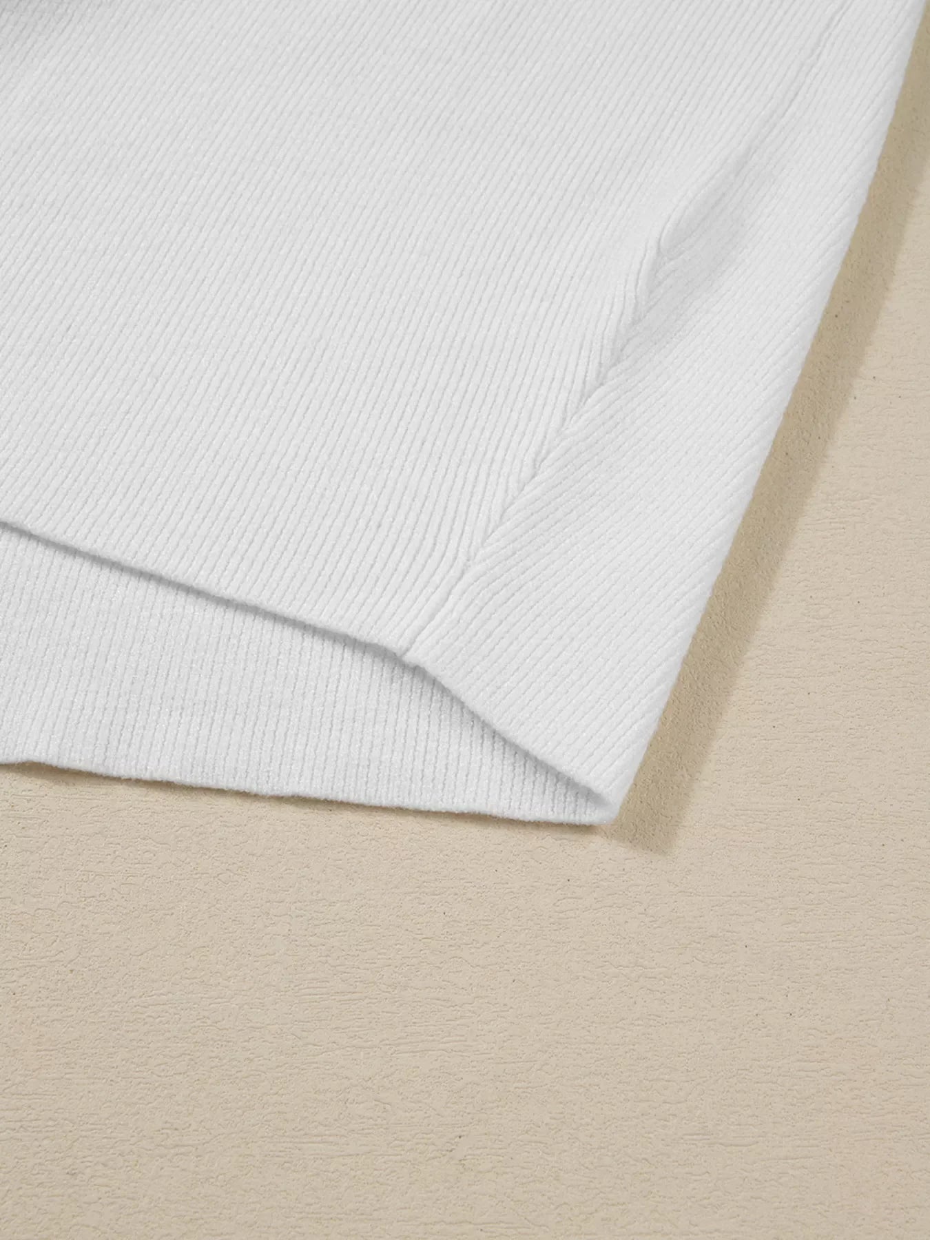 Color Block Plain Ribbed Knit Sweatshirt