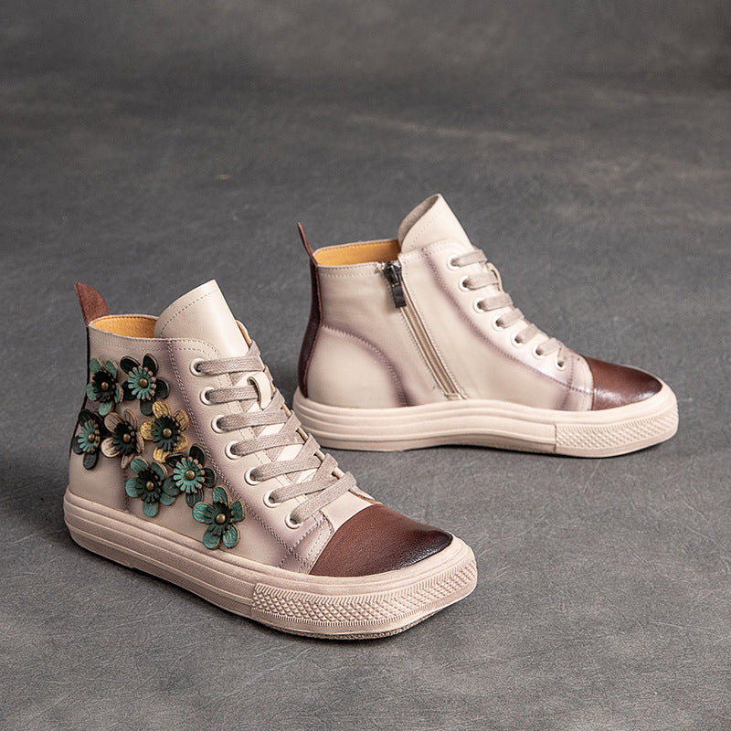 Chic Women's Contrast Flower High-Top Shoes
