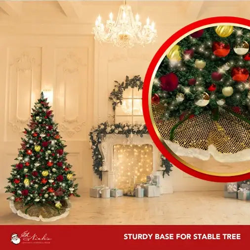 7.5FT Pre-Decorated PVC Christmas Tree Red/Gold/Burgundy