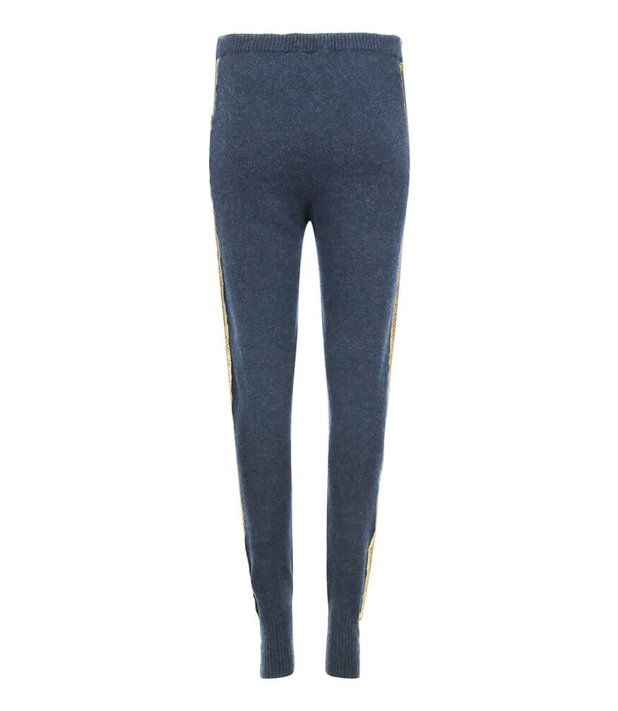 Denim Cashmere Sweatpants W/ Gold Laminated Bands