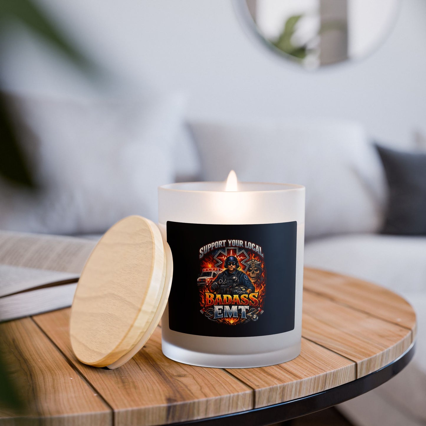 Candle – EMT Frosted Glass Candle — Support Your Local Paramedic, 11oz