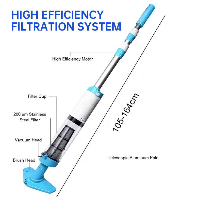 Rechargeable hand pool vacuum for spas/hot tubs/small pools