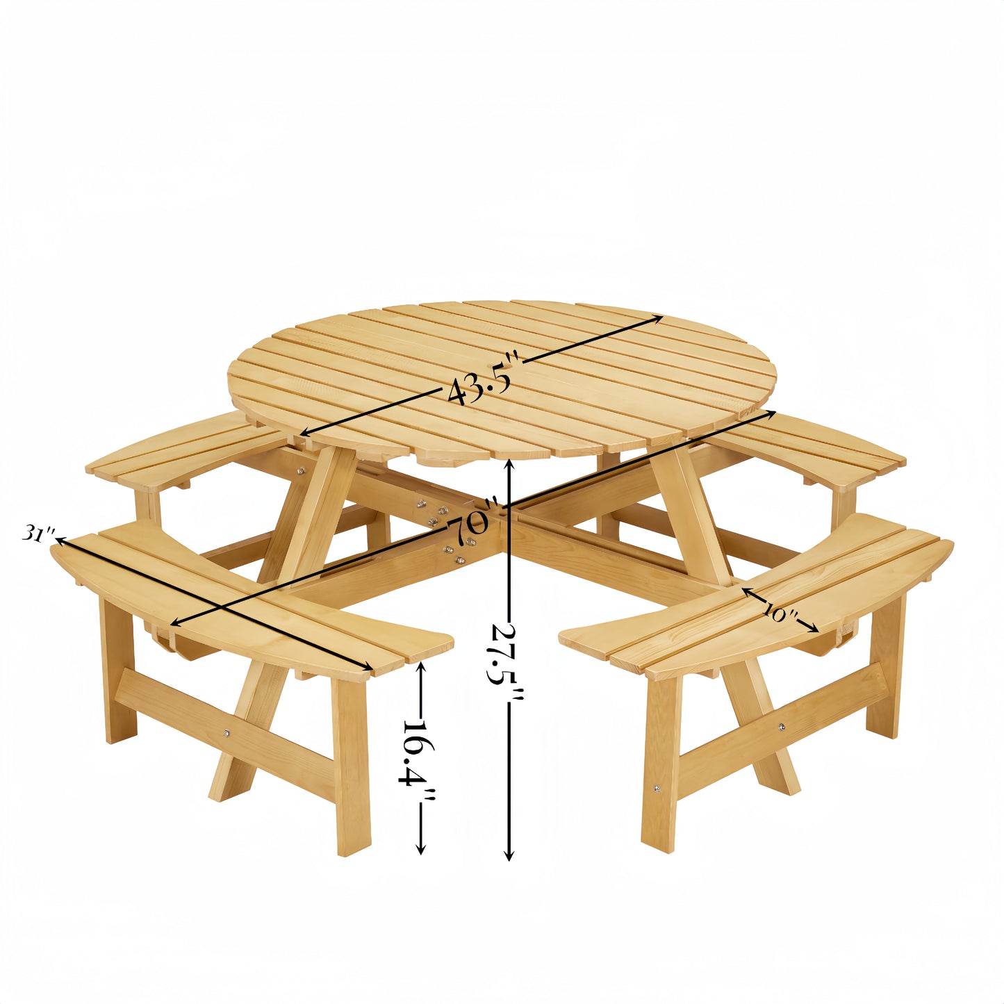 Outdoor picnic table for 8 people, circular picnic table for 8 people