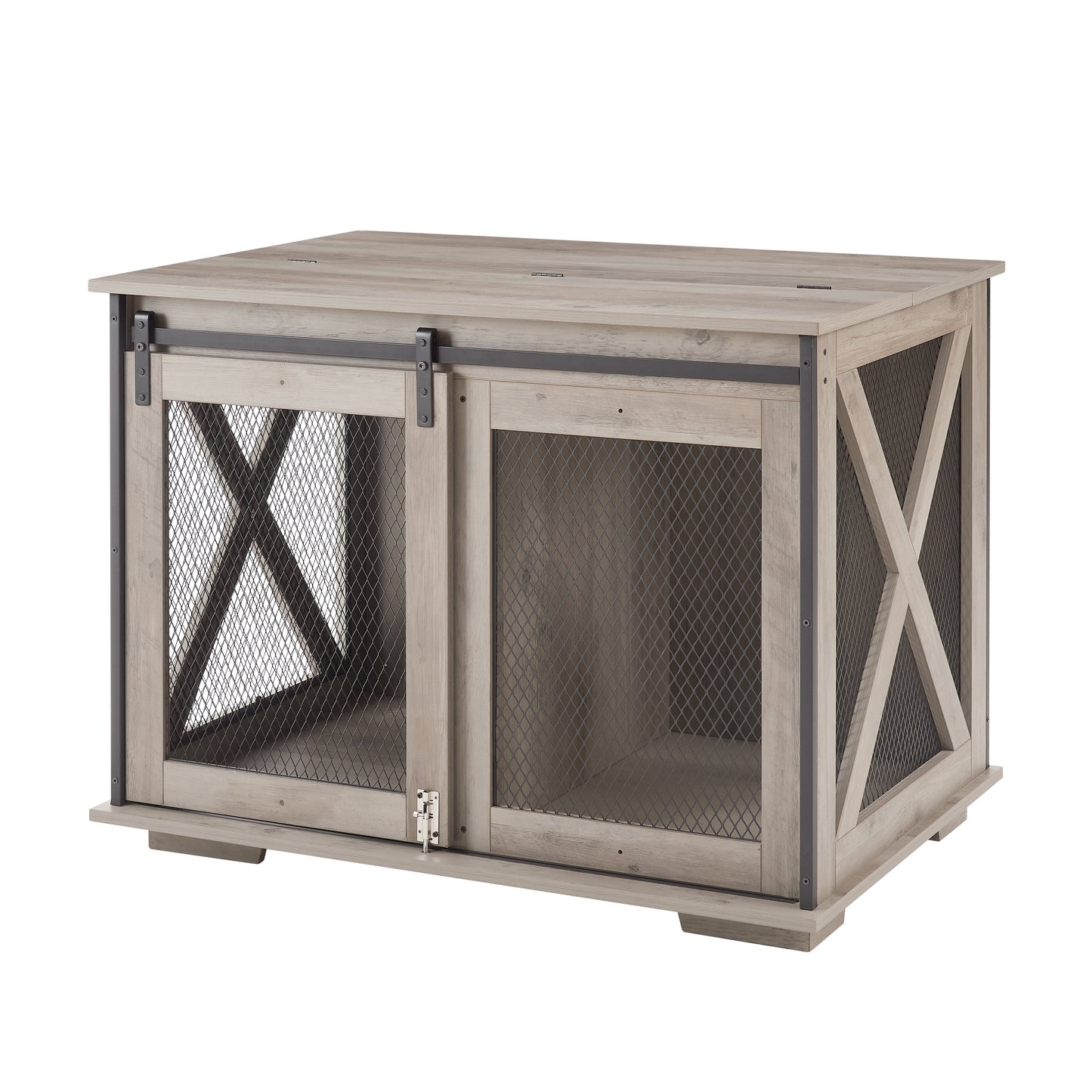 Farmhouse Dog Cage Crate Furniture with Sliding Barn Door
