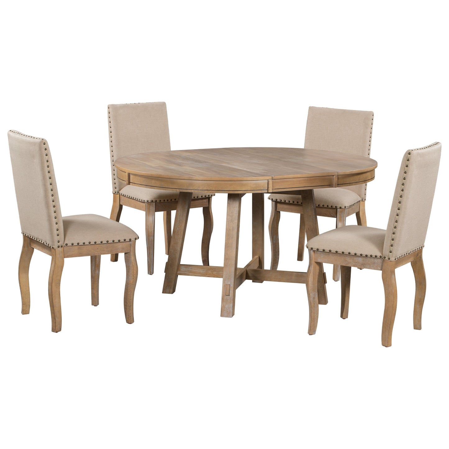 TREXM 5-Piece Farmhouse Dining Table Set Wood Round Extendable Dining Table