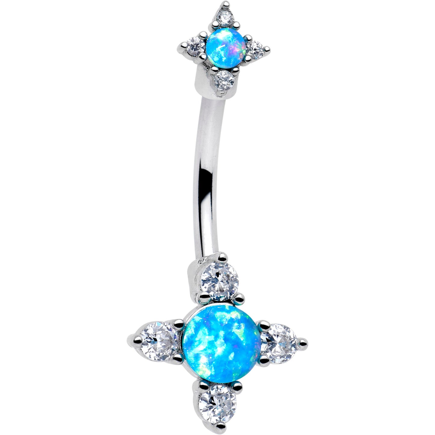 Blue Synthetic Opal Rhombus Star Double Mount Belly Ring