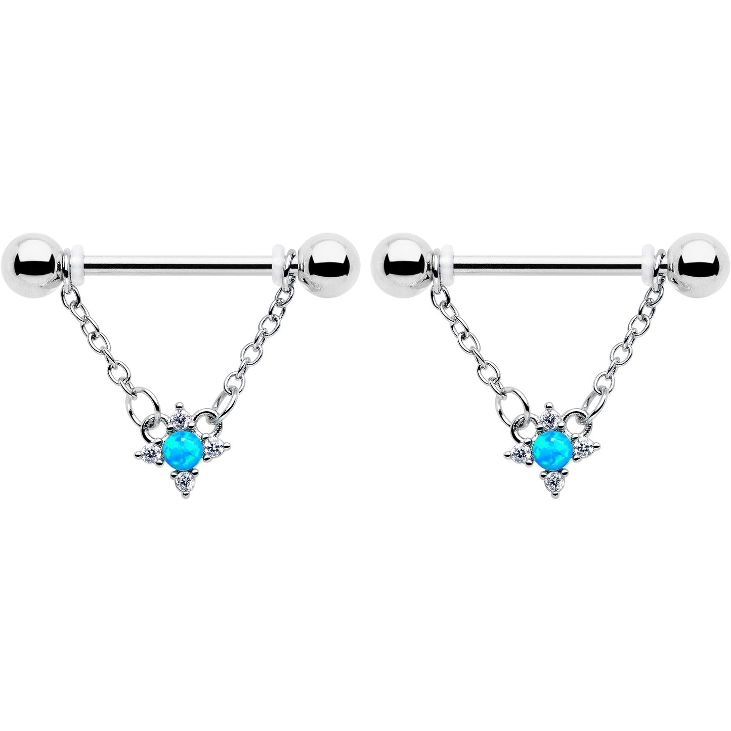 14G 9/16 Blue Synthetic Opal Rhombus Star Dangle Nipple Ring Set