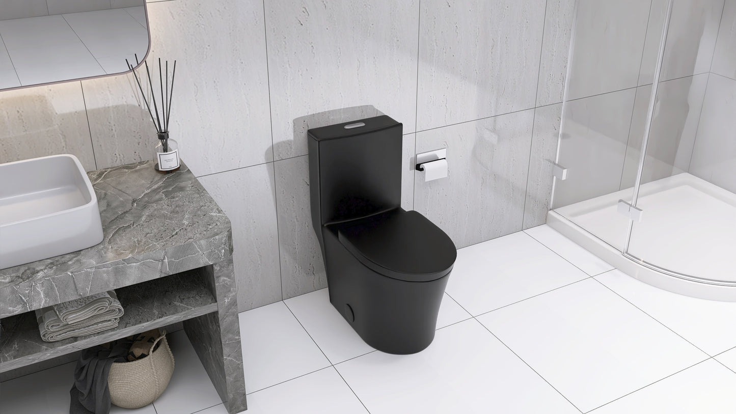 Matte Black Elongated One Piece Toilet Dual Flush