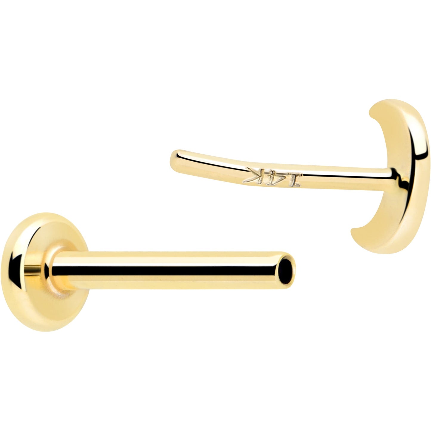 14k Solid Yellow Gold 3mm Moon Threadless Push In Flat Back Stud