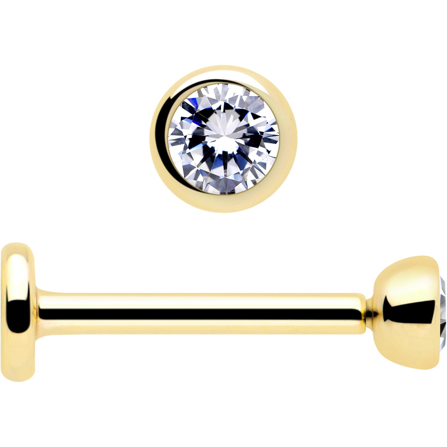 14k Solid Yellow Gold 2mm CZ Gem Threadless Push In Flat Back Stud