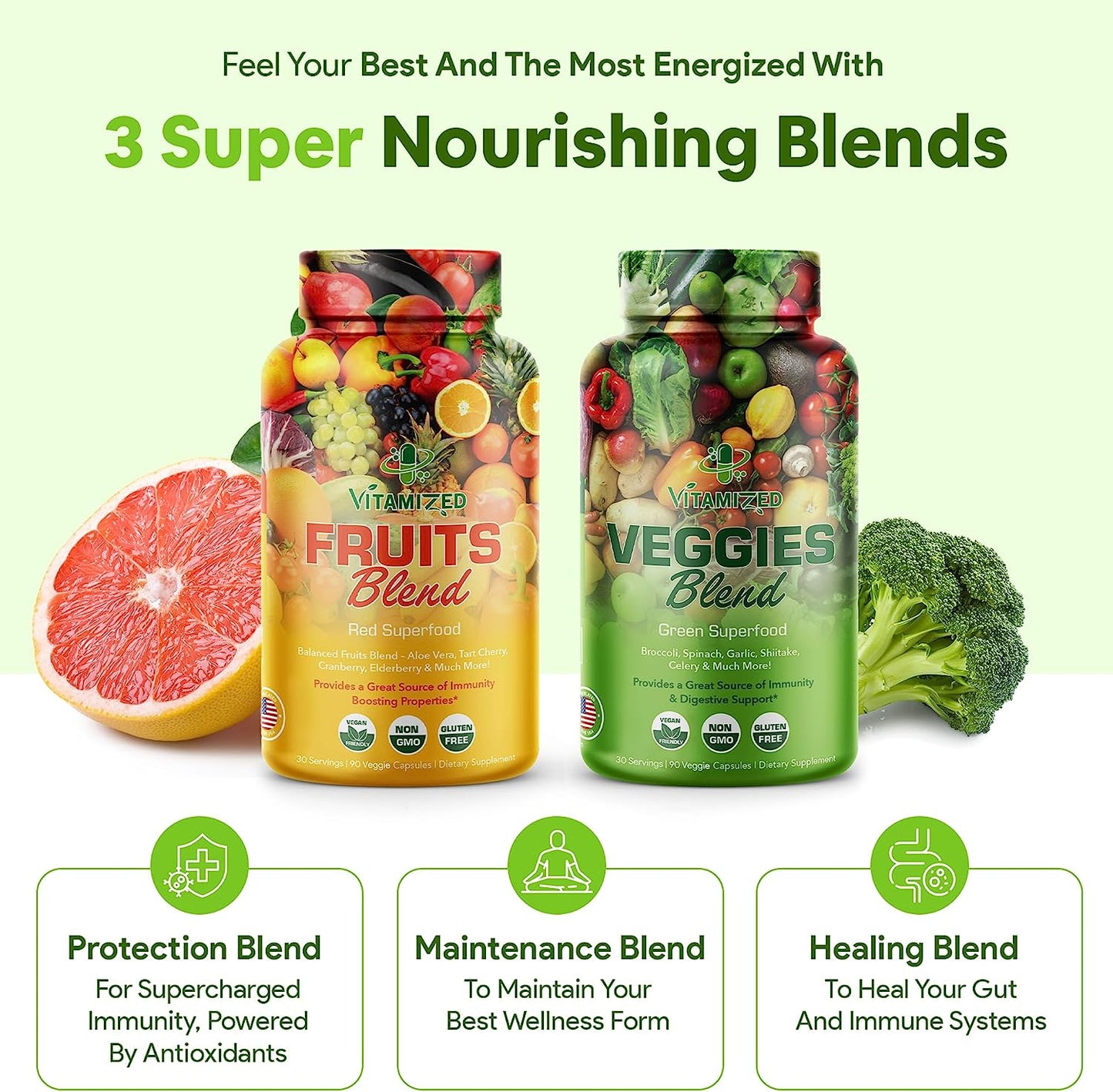 Superfood Fruits and Veggie Capsules - Overall Health and Energy - For Men and Women