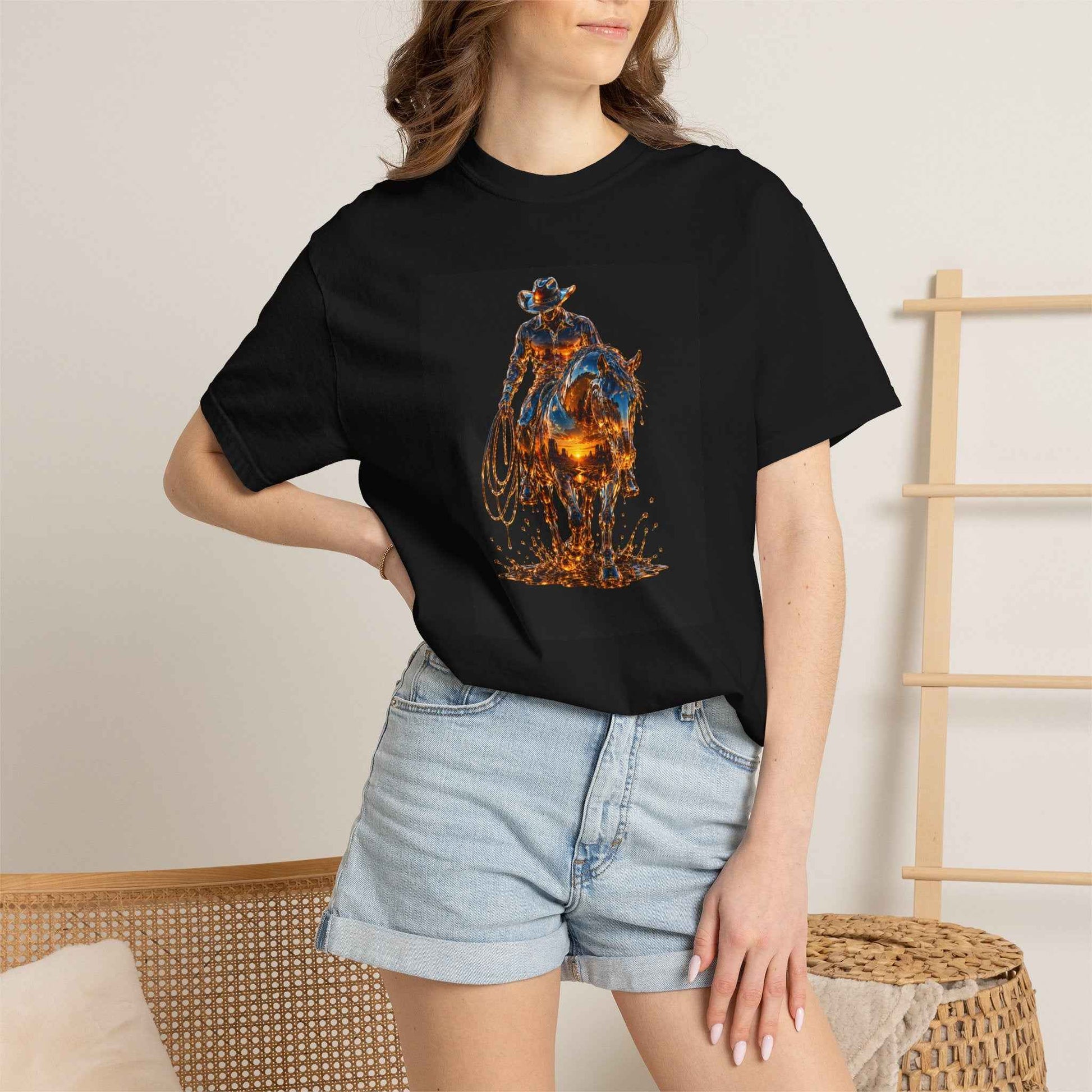 Fiery Cowboy T-Shirt — Neon Flame Western Graphic Tee