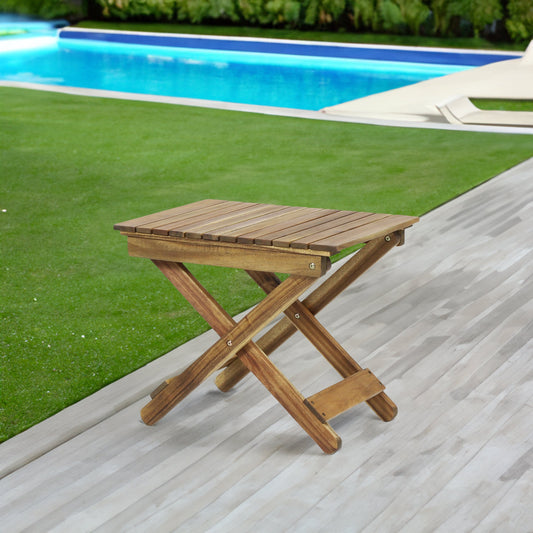 Outdoor Folding Wooden Side Table, Natural, 15"D x 22.75"W x 18.25"H