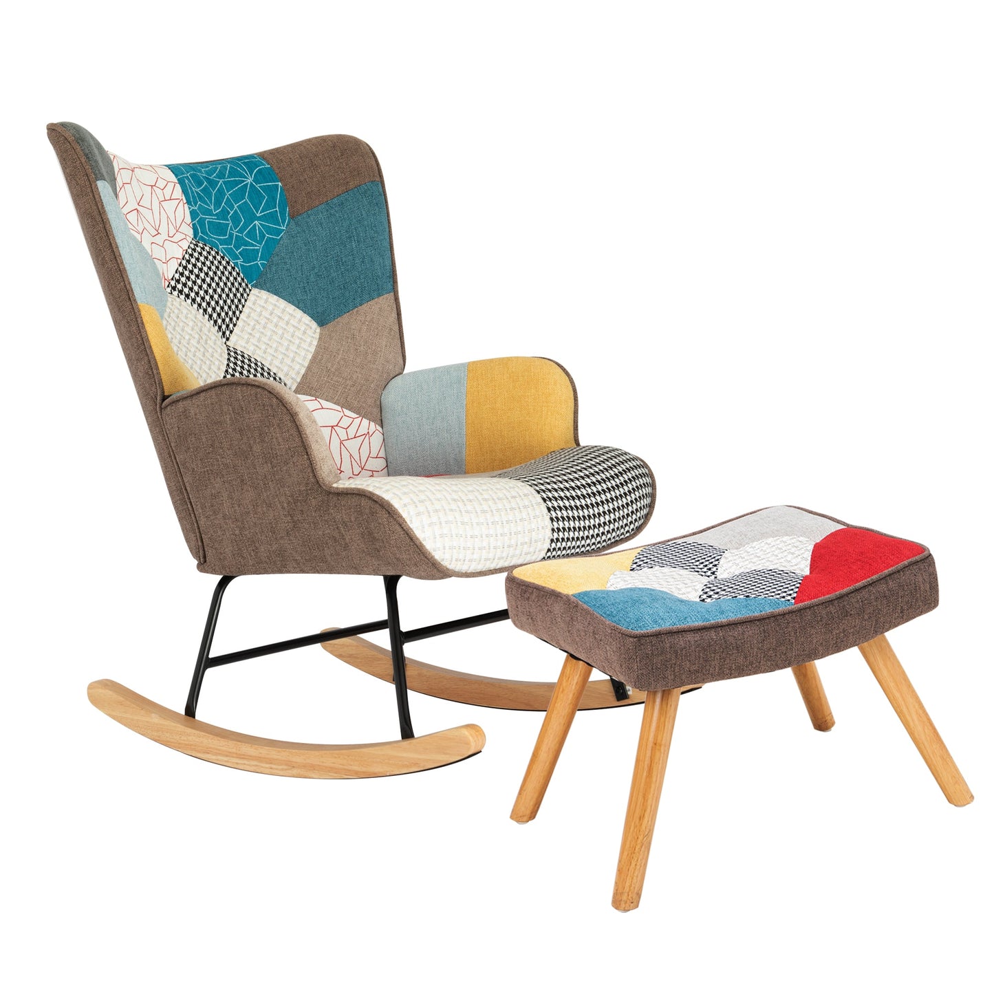 Rocking Chair with ottoman, Mid Century Fabric Rocker Chair