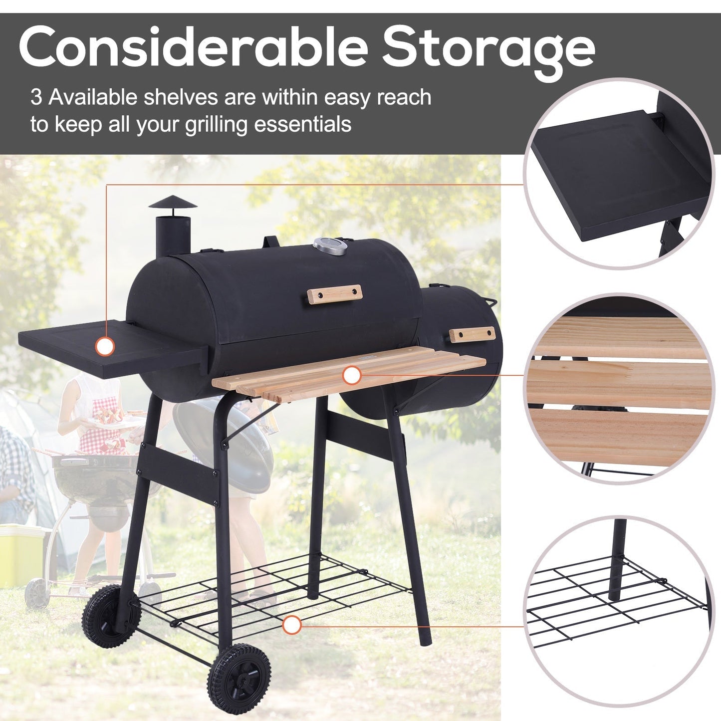 Outsunny 48' Steel Portable Backyard Charcoal BBQ Grill