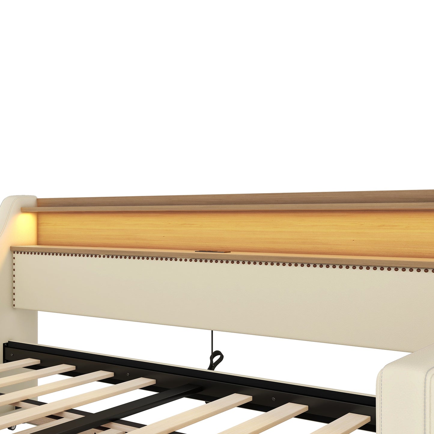 Twin Size Daybed with Trundle, Upholstered Daybed with Charging Station