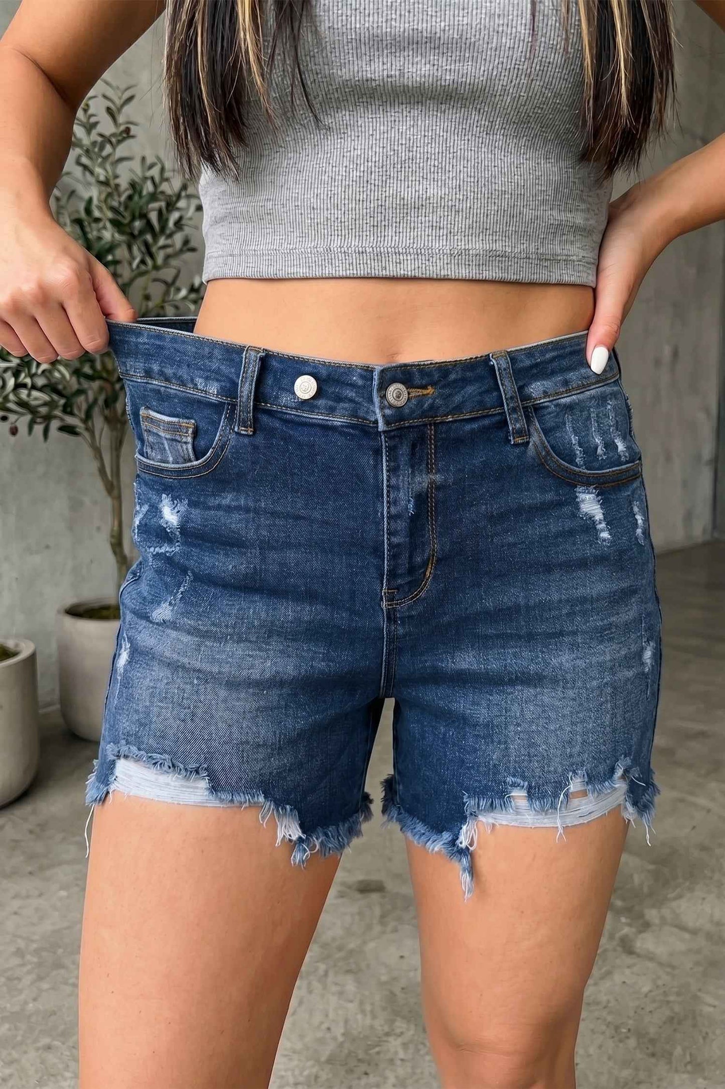 Holland Hem Distressed Whiskery Shorts