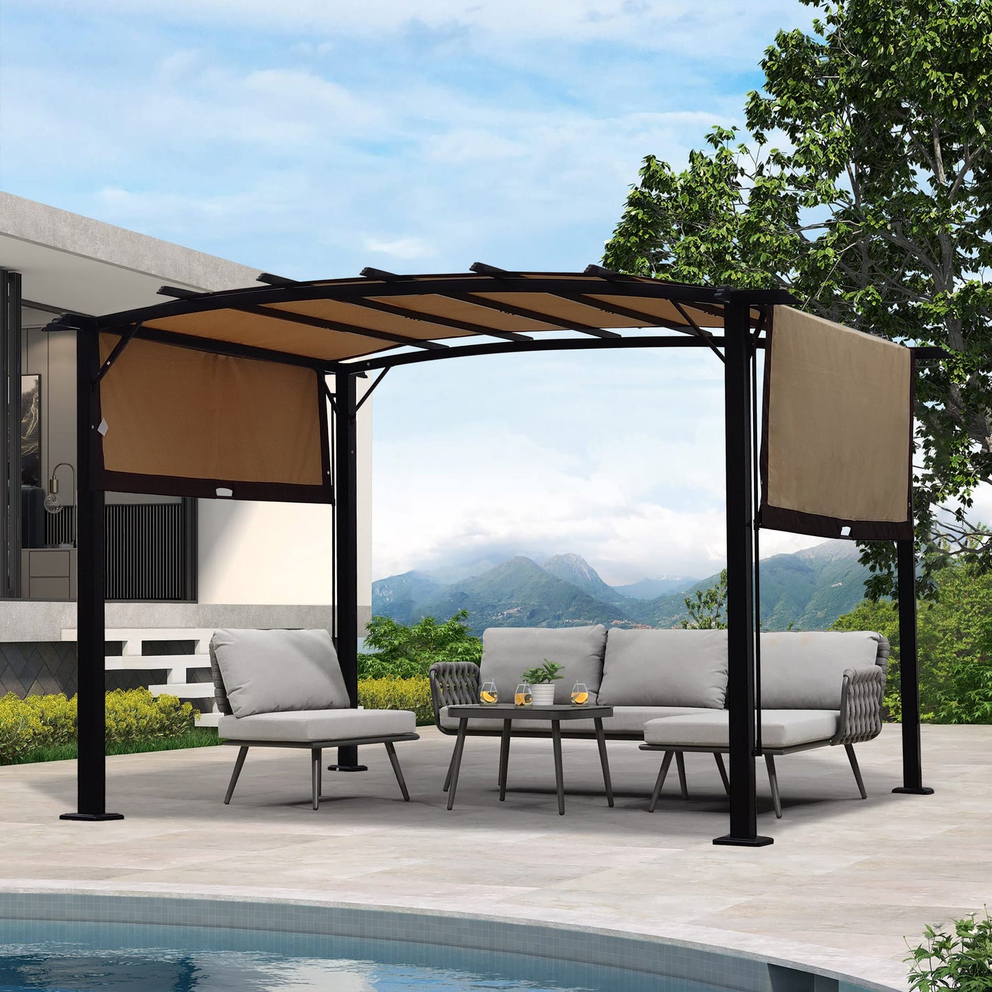 12 x 9 Ft Outdoor Pergola Patio Gazebo, Retractable Shade Canopy