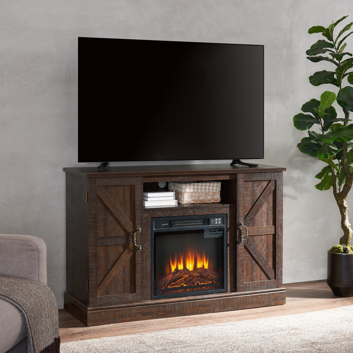 Entertainment Console for TV up to 50" with 18" Electric Fireplace Insert
