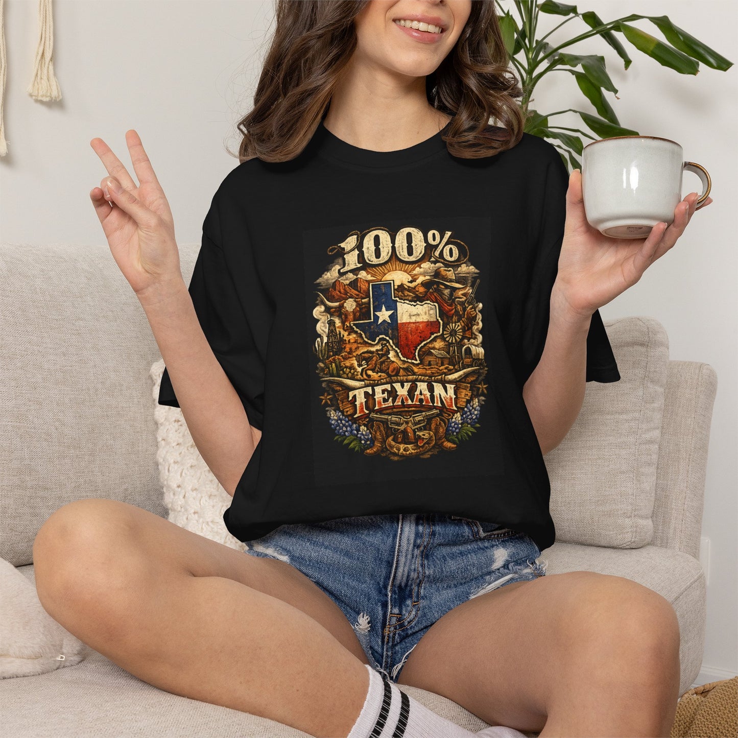 100% Texan T-Shirt — Texas Flag Western Graphic Tee