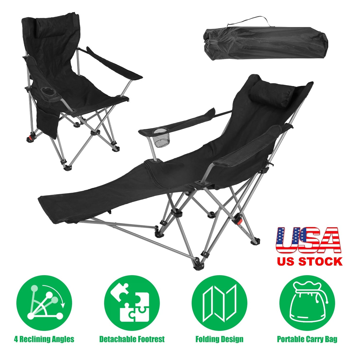 Reclining Camping Chair with Footrest
