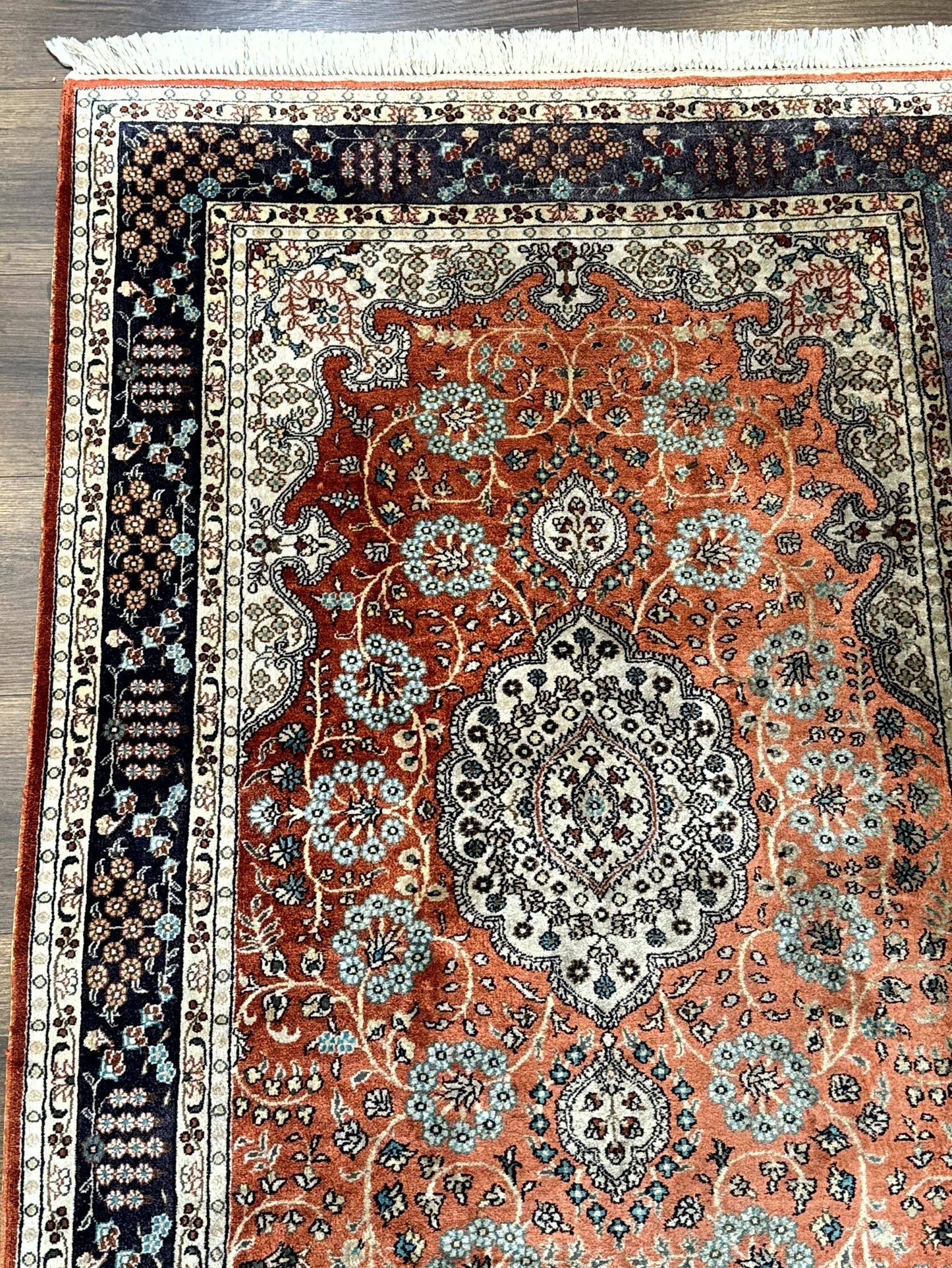 Turkish Silk Runner Rug 3x8, Short Runner Rug, Red, Floral Medallions