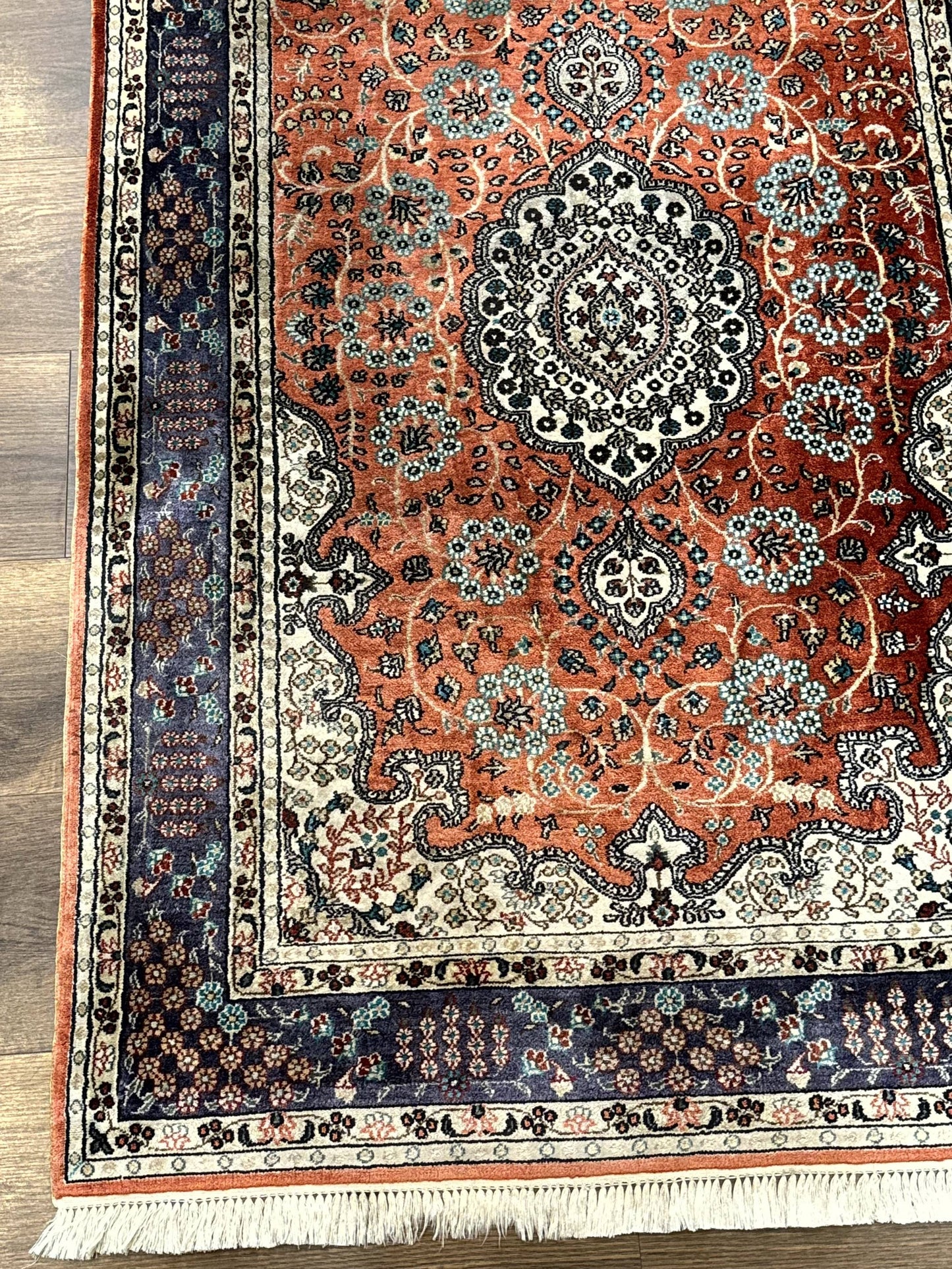 Turkish Silk Runner Rug 3x8, Short Runner Rug, Red, Floral Medallions