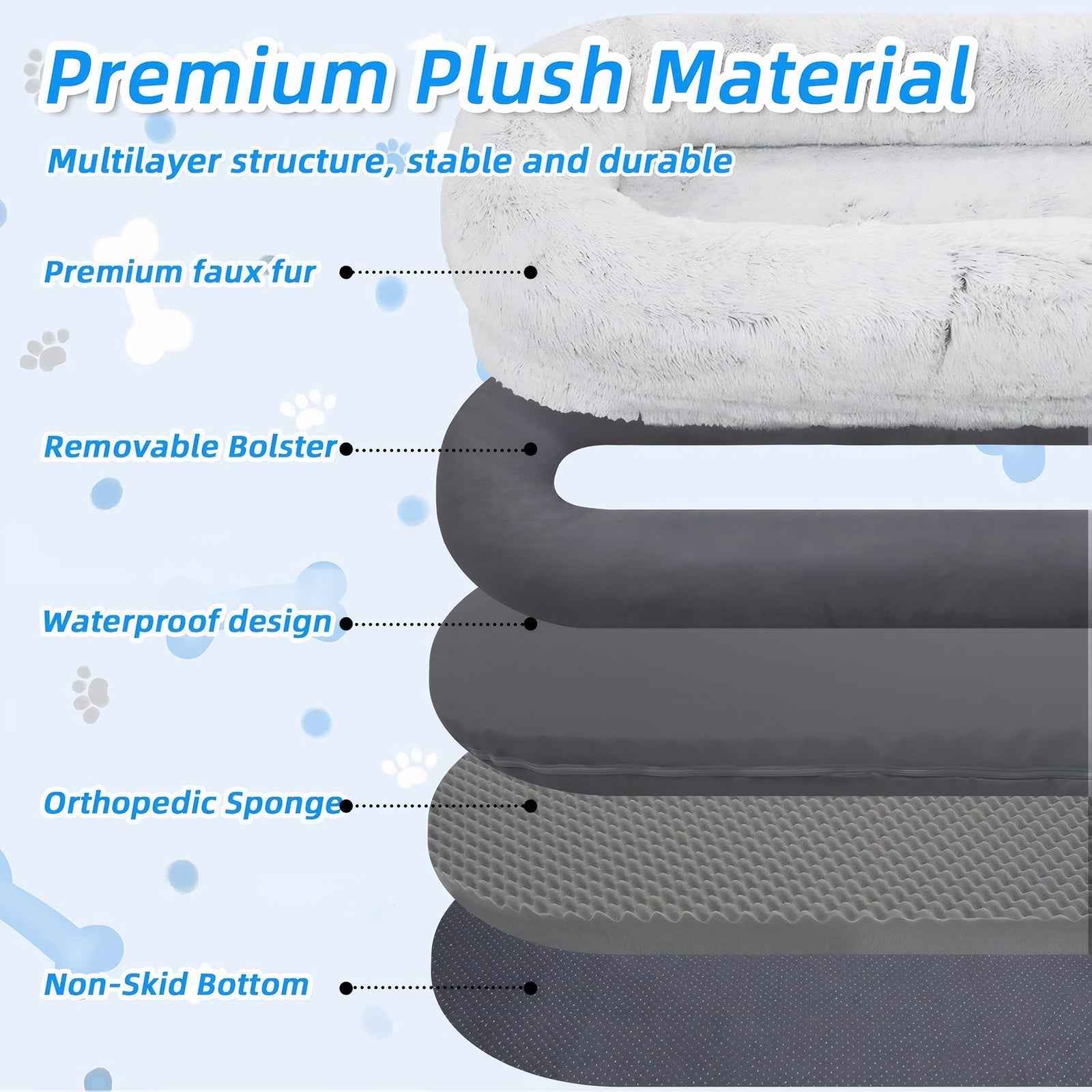 Human Dog Bed with Washable Faux Fur and Orthopedic Support