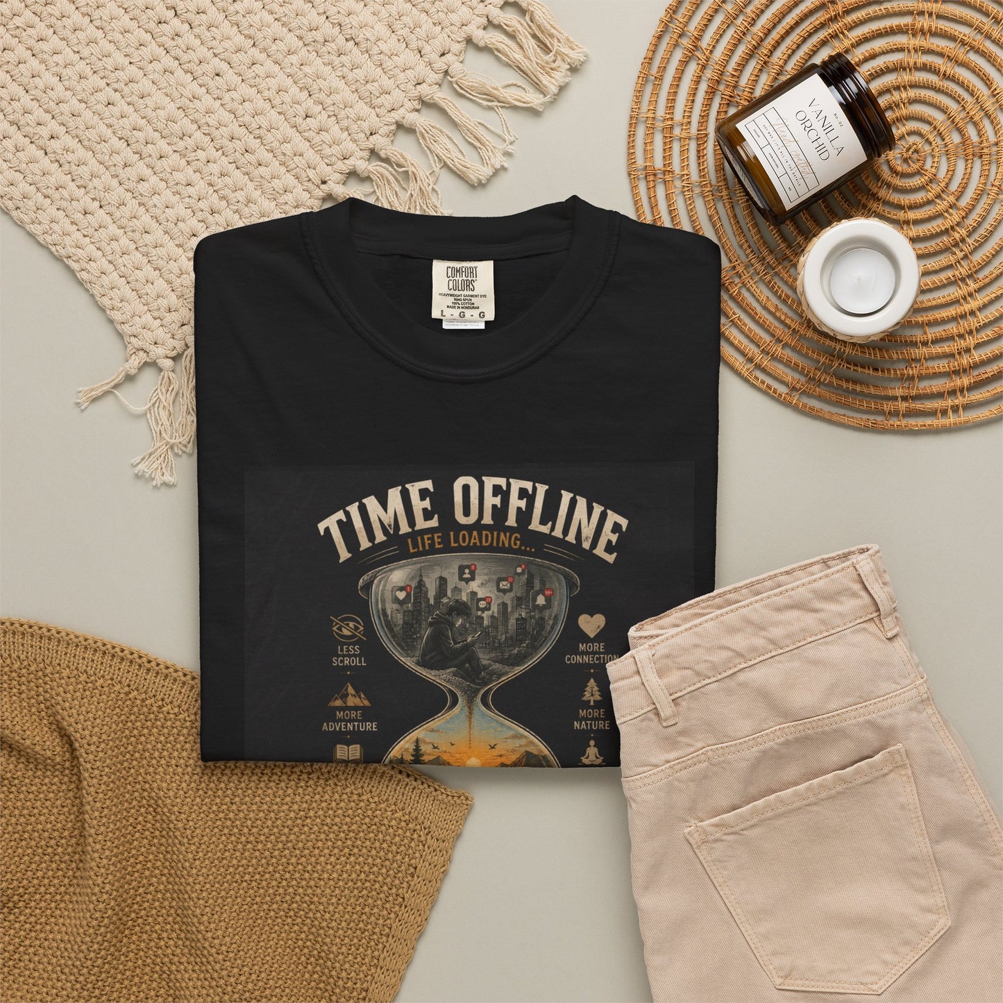 Time Offline T-Shirt — Relaxed Garment-Dyed Tee for Digital Detox