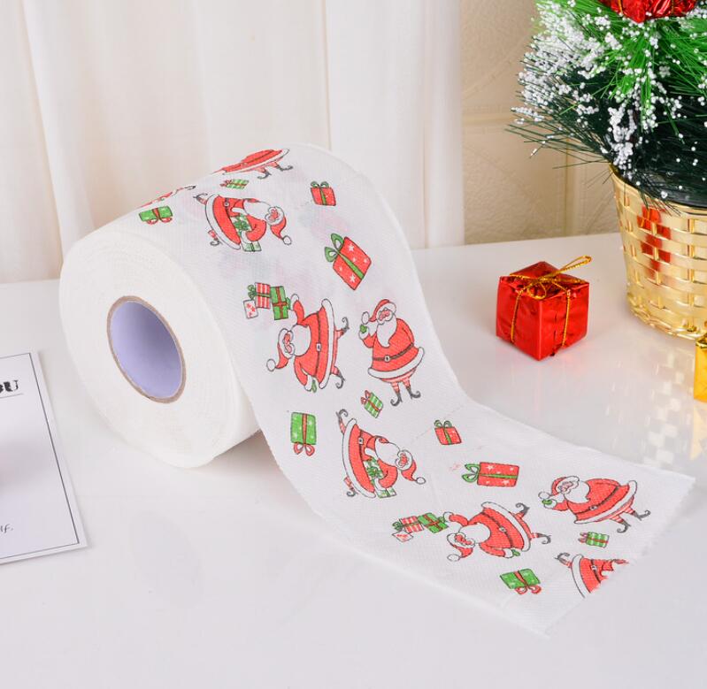Christmas Pattern Printing Roll Toilet Paper Household  Tissue Bathroom Web Q0KD