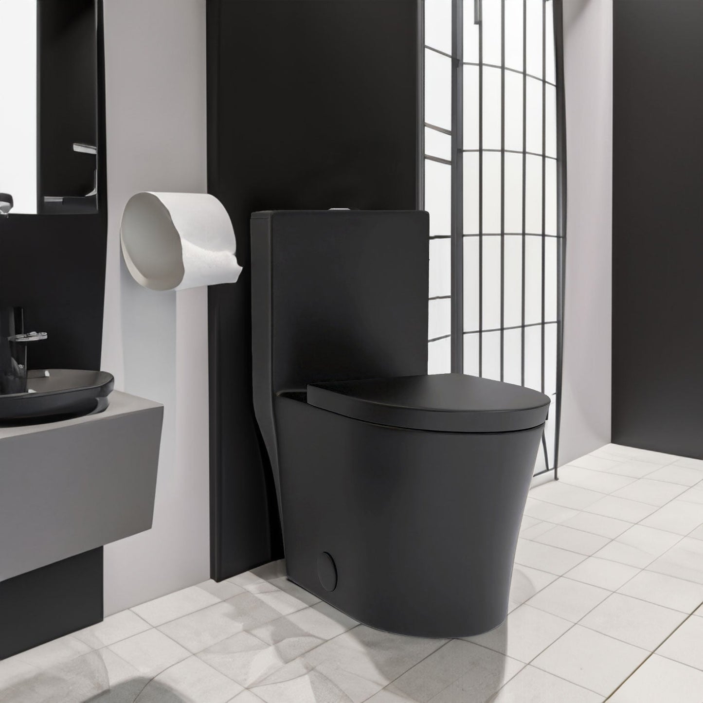 Matte Black Elongated One Piece Toilet Dual Flush