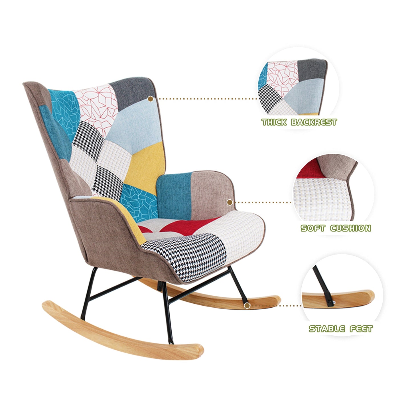 Rocking Chair with ottoman, Mid Century Fabric Rocker Chair