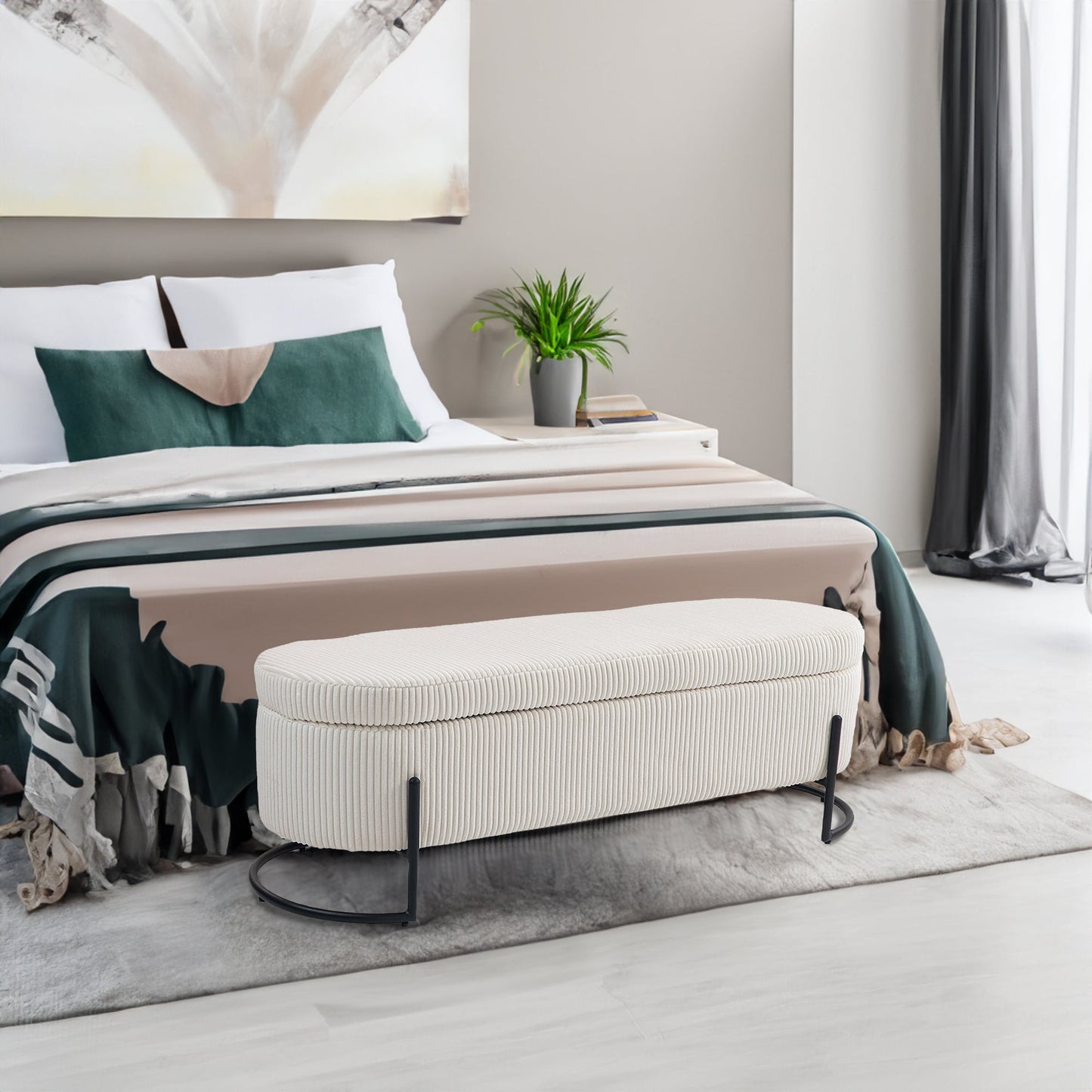 COOLMOR storage Ottoman chair with safety hinge and soft cushion fabric