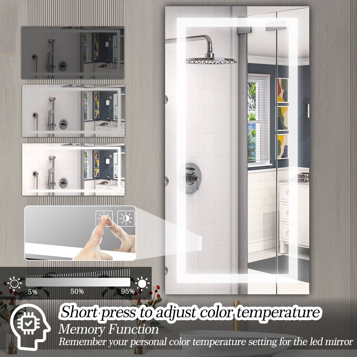 LED Bathroom Mirror 72x36 Inch with lights, anti-Fog & Dimming Led