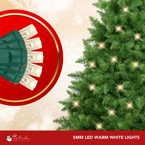 9FT Artificial Christmas Tree PVC Pre-Decorated Red Burgundy Gold Ornaments with Warm White Lights