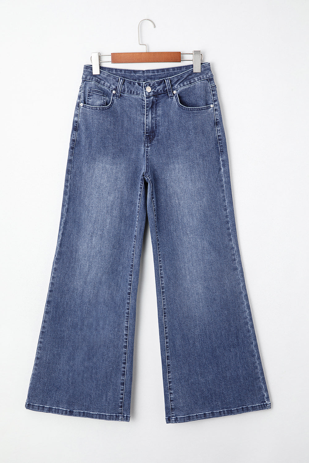 Dirty blue High Waist Button Zip Fly Bell Bottom Jeans