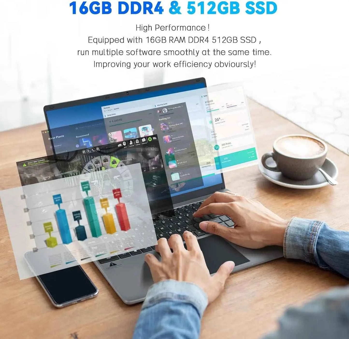 Laptop - 15.6 Inch Windows 11 Notebook with 16GB RAM & 512GB SSD