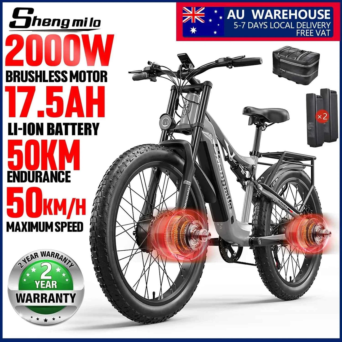 26-Inch 2000W Dual Motor Electric Mountain Bike