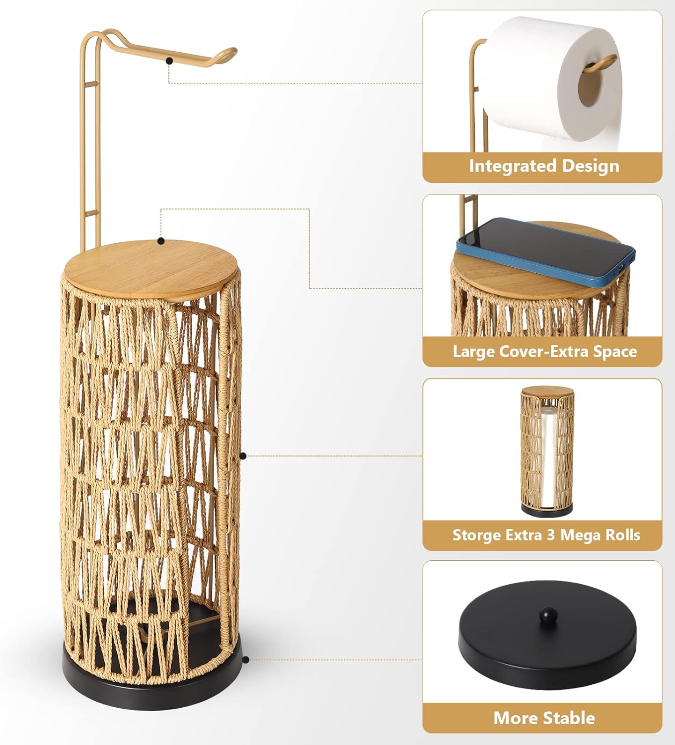 Freestanding Toilet Paper Holder with Storage