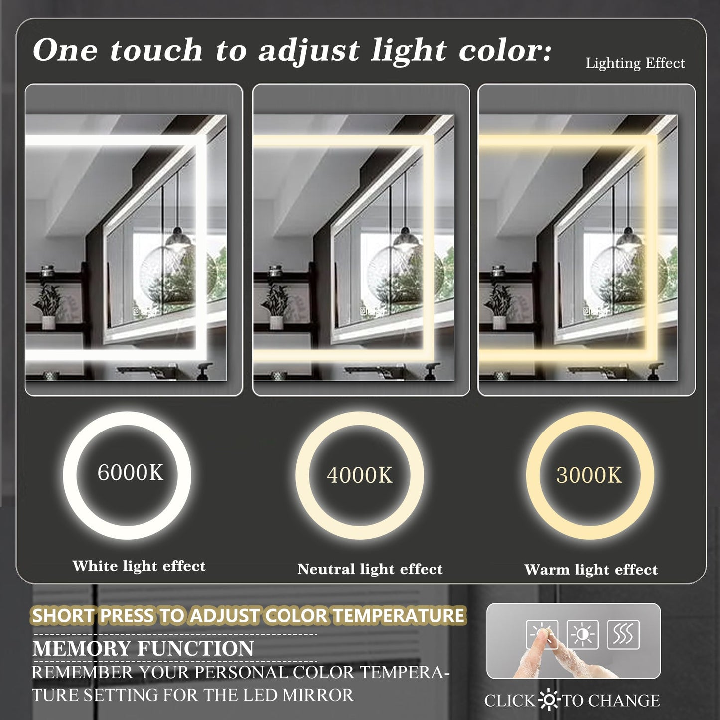 LED Bathroom Mirror 72x36 Inch with lights, anti-Fog & Dimming Led