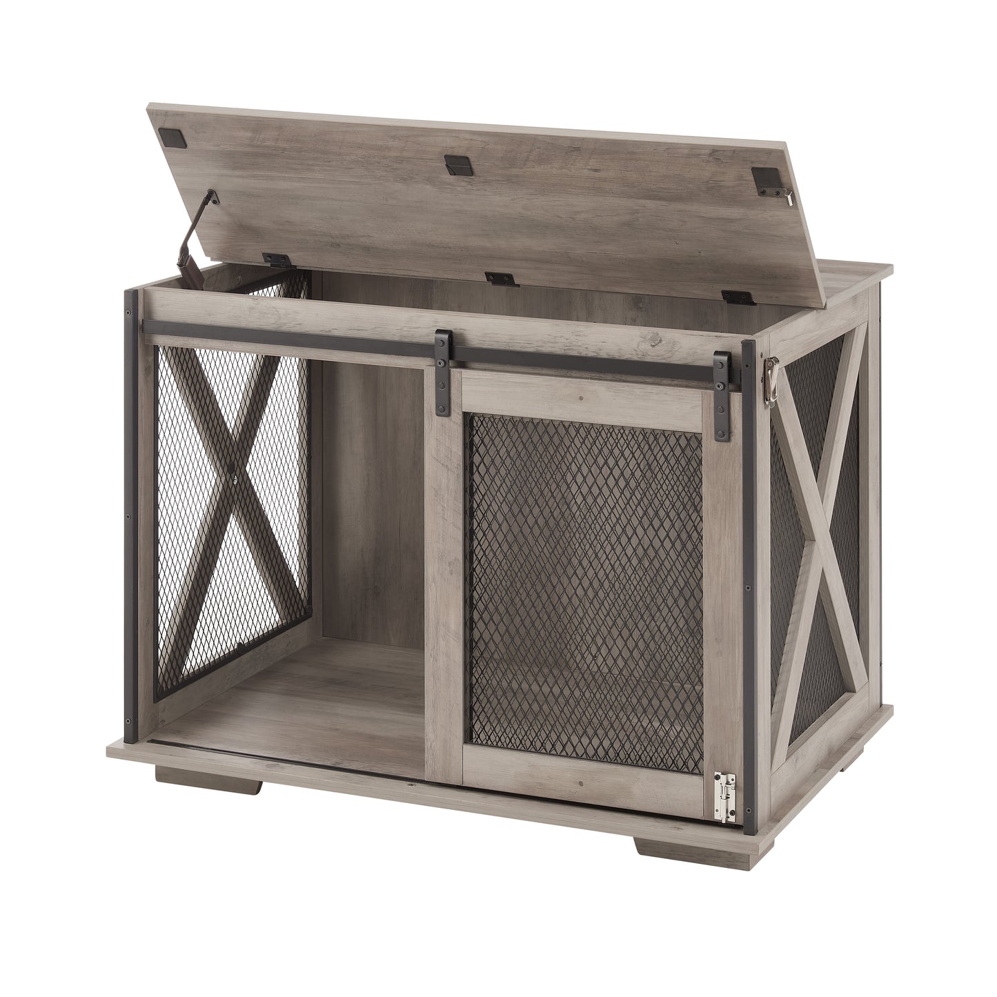 Farmhouse Dog Cage Crate Furniture with Sliding Barn Door