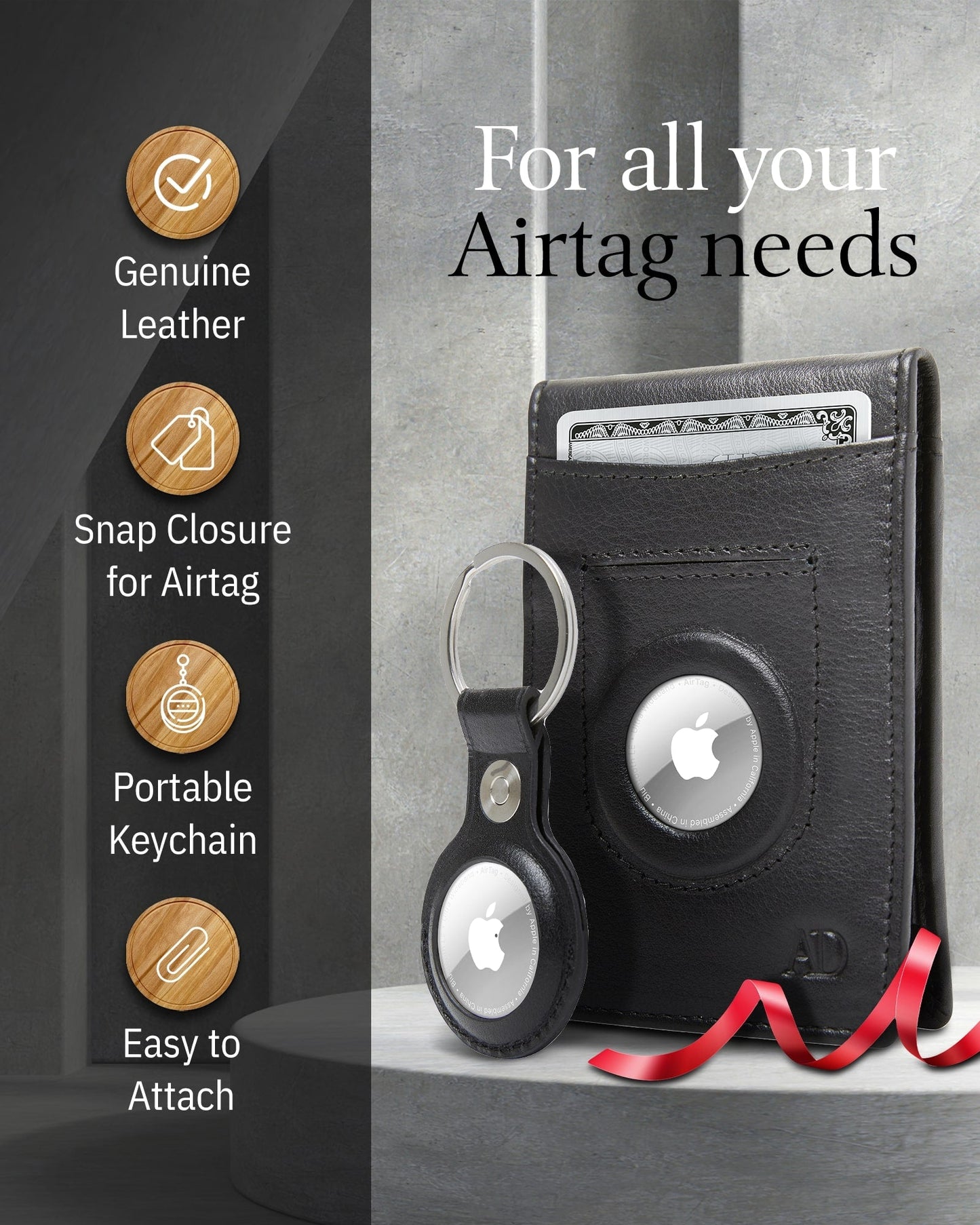 Genuine Leather Money Clip Wallet and Airtag Keychain Gift Set - Shoponestop.store