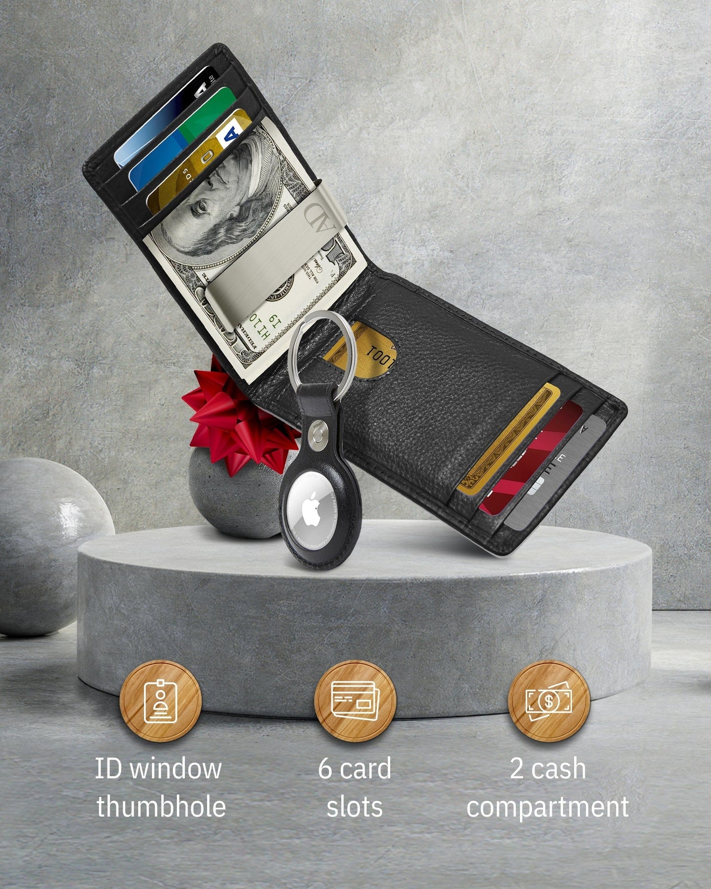 Genuine Leather Money Clip Wallet and Airtag Keychain Gift Set - Shoponestop.store
