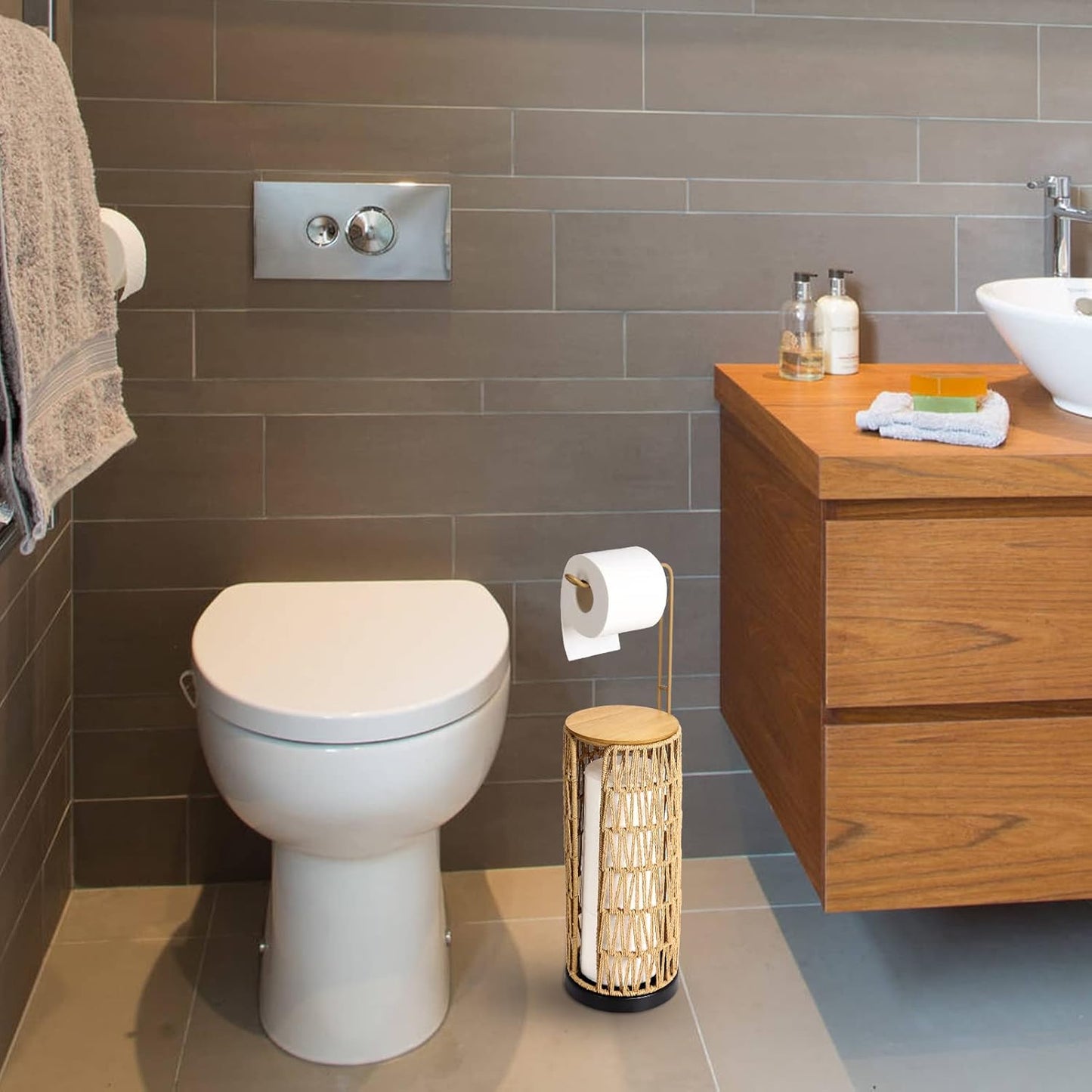 Freestanding Toilet Paper Holder with Storage