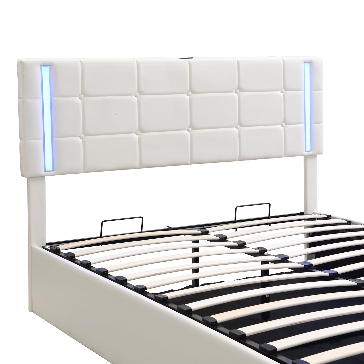 Queen Size Upholstered Bed with LED Lights, Hydraulic Storage System