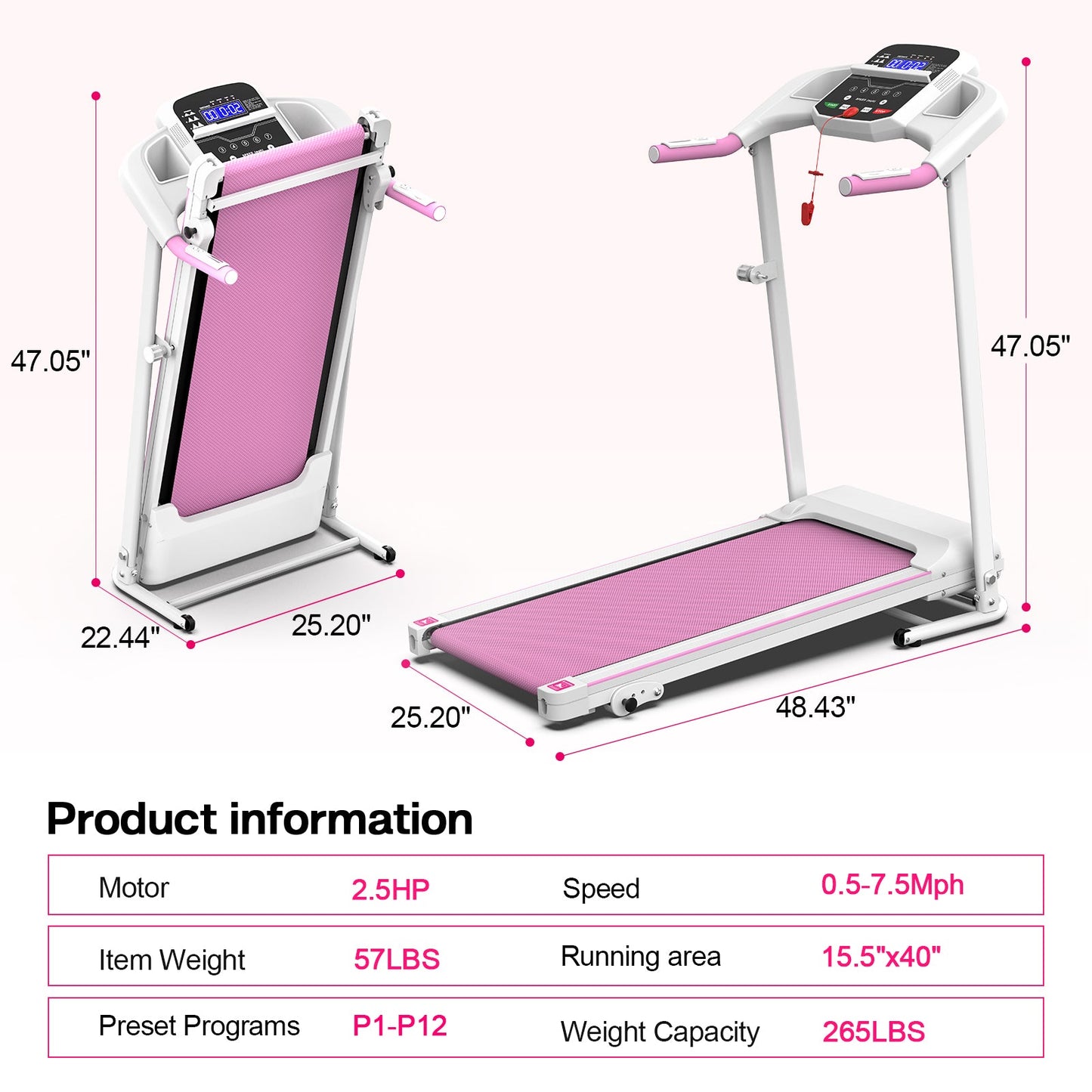 Foldable Treadmill 2.5HP Electric Folding Treadmill
