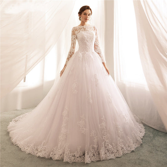 Long Sleeves Wedding Dresses Lace a Line Wedding Gowns Sexy Sheer