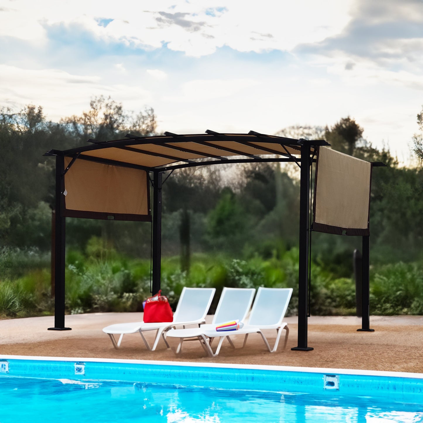 12 x 9 Ft Outdoor Pergola Patio Gazebo, Retractable Shade Canopy